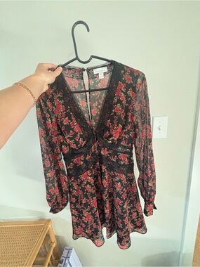 Topshop Black Floral Lace Trim Mini Dress